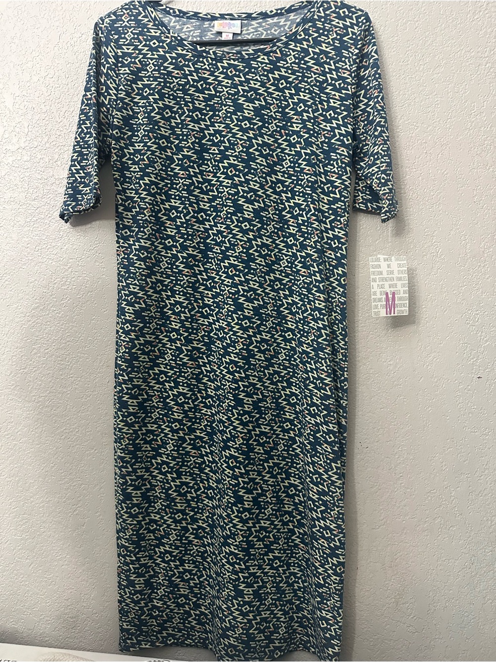 LuLaRoe Teal and Cream Geometric Julia Dress